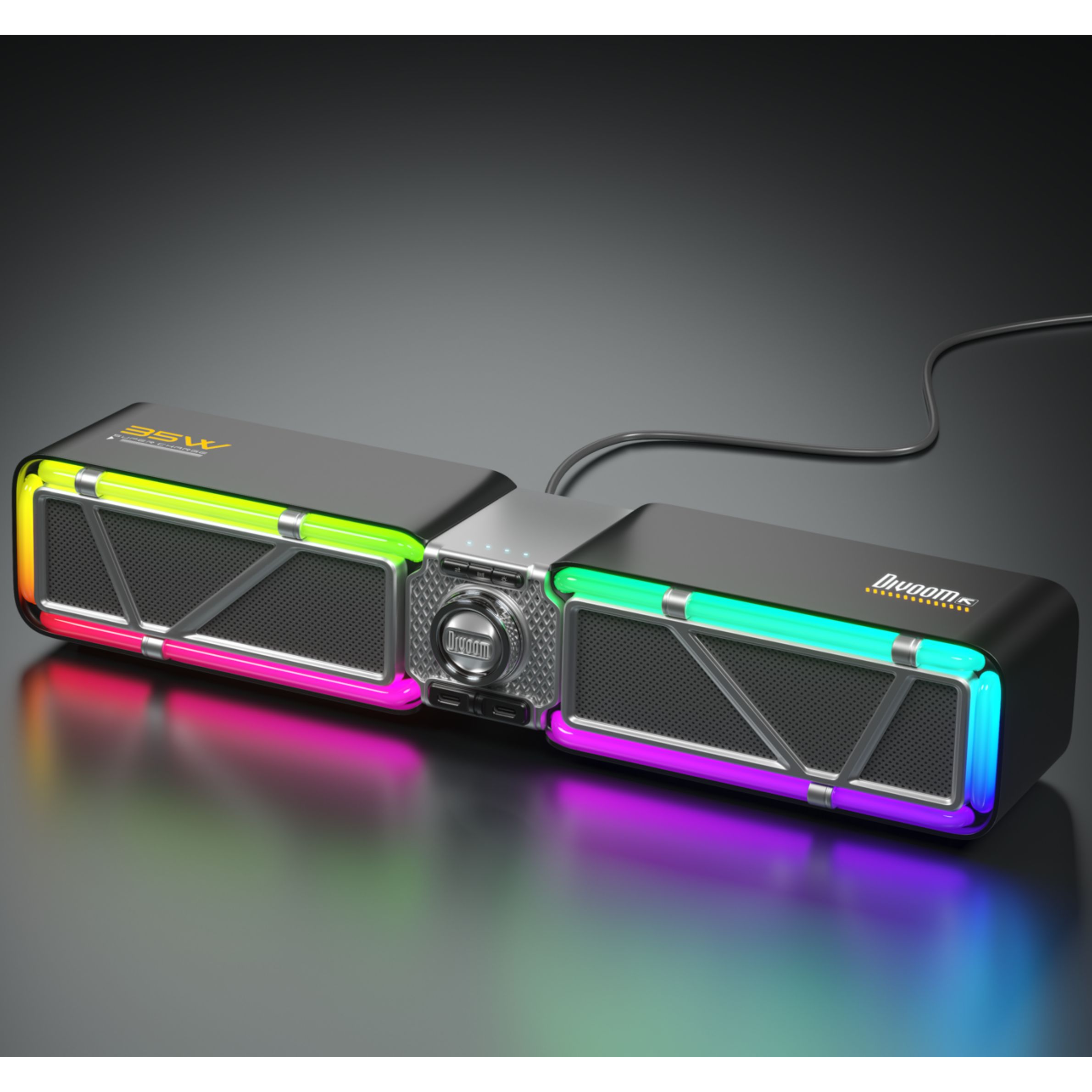 【Divoom正規取扱店】D-base　ゲーミングスピーカー 30W 高音質 2.2ch Bluetooth6.0 サウンドバー デスクトップスピーカー RGB LED PCスピーカー ゲーミング PC USB AUX マルチ接続 デスク用 重低音 サブウーファー Eスポーツ 充電ポート付き スマホ充電 急速充電｜無限堂 店