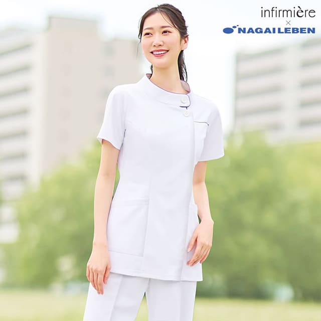 [ナガイレーベン]ボタン使いスタンドカラージャケット ナース服 ナースウェア レディース 女性 白衣 医療用 クリニック 歯科医 介護士 ユニフォーム アンファミエ