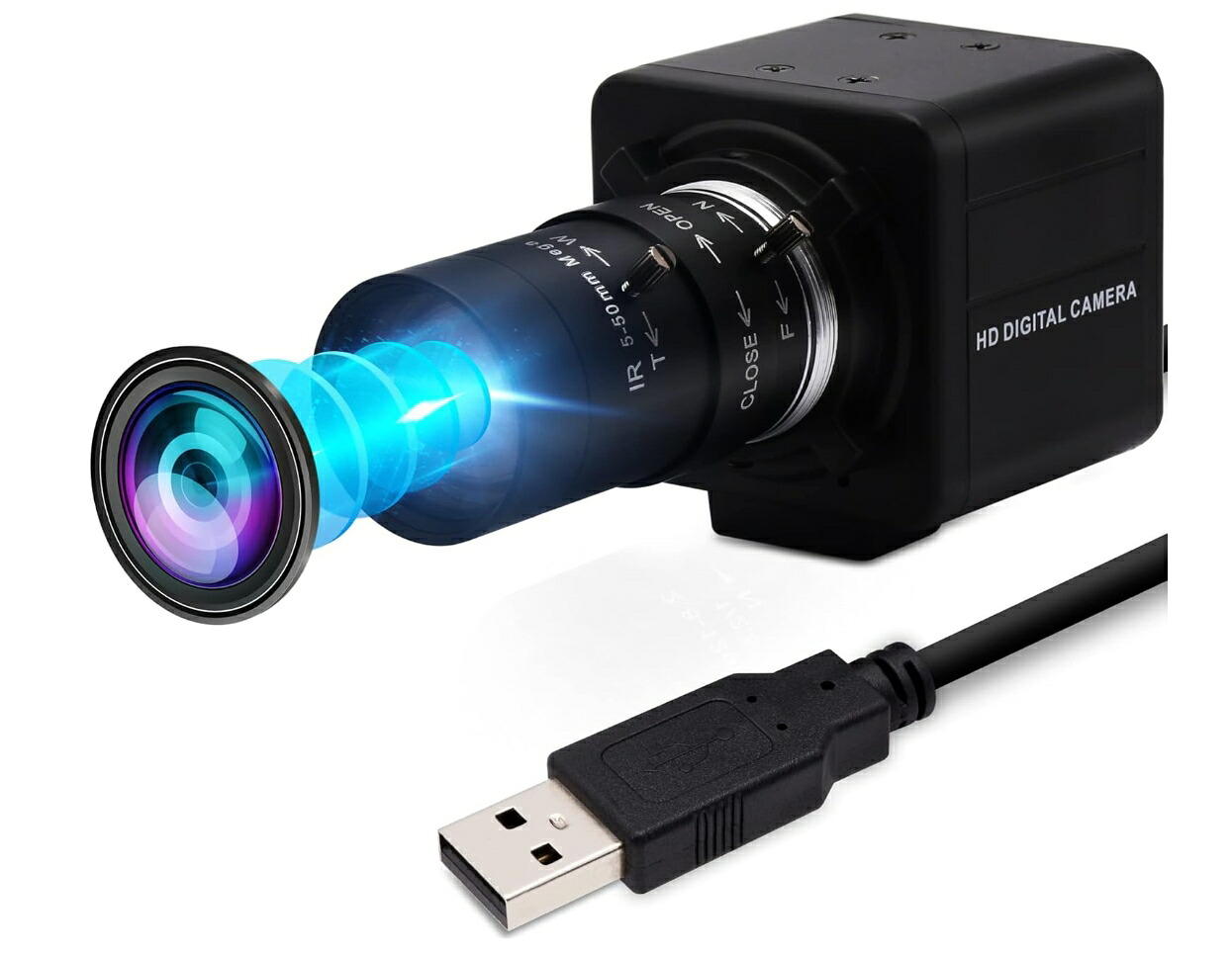 ELP USB カメラ 1080P 高速 260fps 5-50mm 10 倍光学ズームレンズ 2MP USB ウェブカメラ 手動クローズアップズームイン/アウト、UVC コンピューター会議ゴルフスイングカメラ Raspberry Pi Windows Mac 用