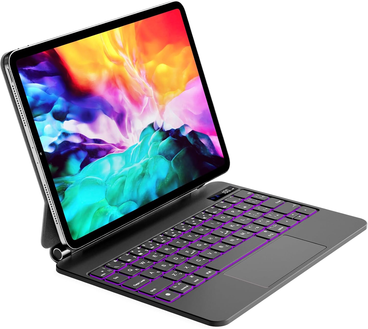 【訳あり】QERDAOYI マジックキーボード 2025 iPad Air 11インチ M3/M2 i-PadPro第1/2/3/4世代 i-PadAir第4/5世代10.9インチ 日本語配列 高精度トラックパッド付き iPadキーボード付きケース LEDバックライト 磁気吸着 LCDディスプレ 角度調整可能 横置き ブラック