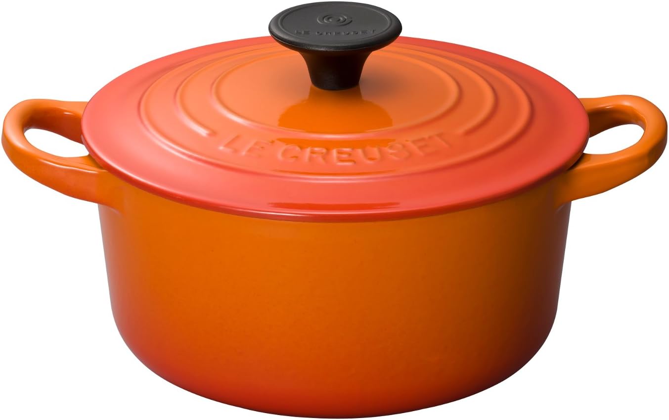 ル・クルーゼ(Le Creuset) 鋳込み ホーロー 鍋 ココット・ロンド 16 糎 オレンジ色 屁っ放り IH オーヴン 相応う