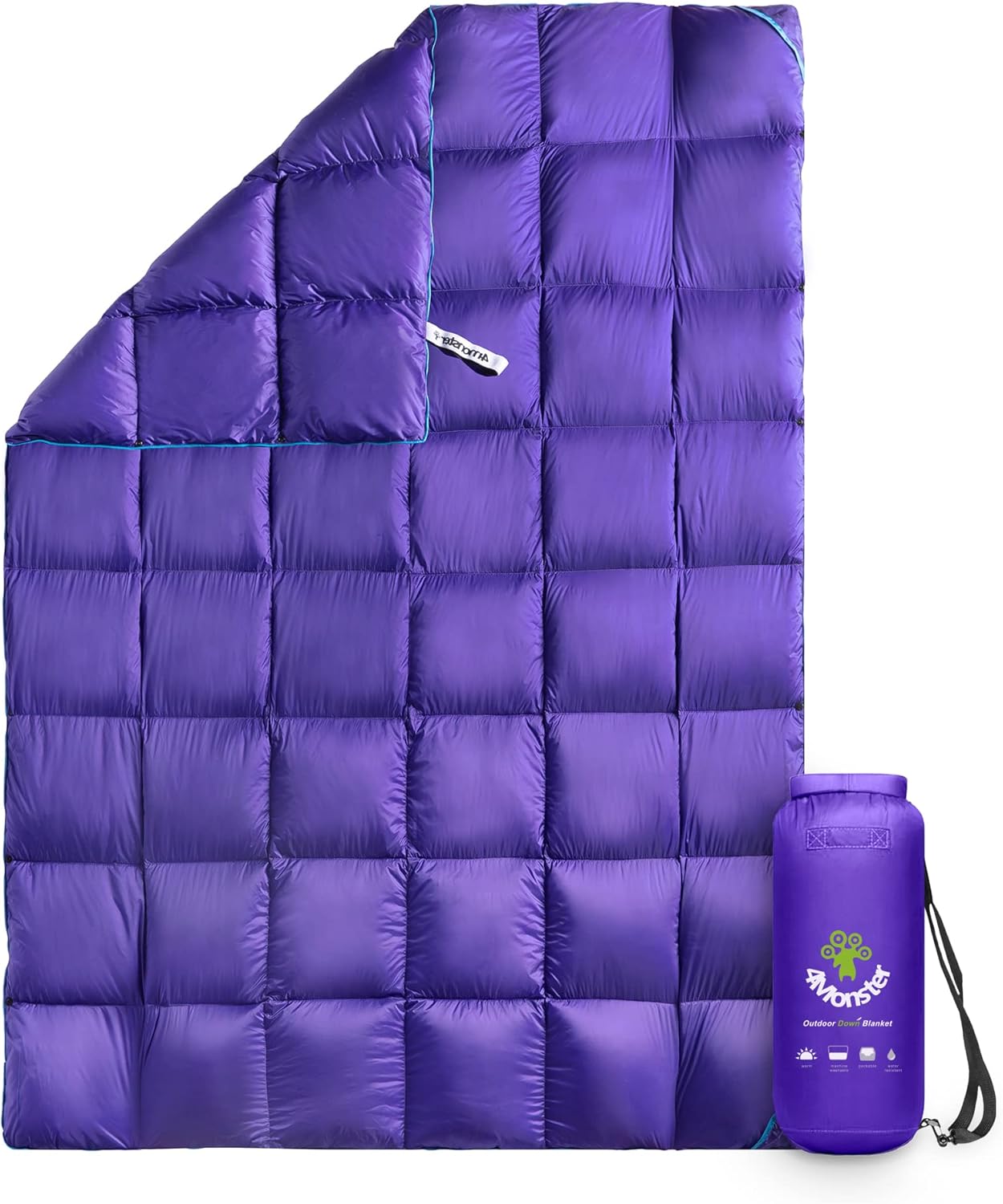 【訳あり】4Monster ダウン ブランケット Grid-Purple-M