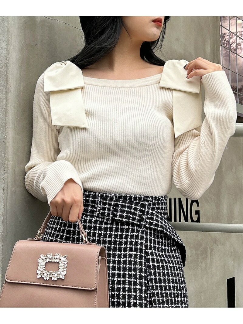 【【SALE／43%OFF】12G肩リボンオフショルニット INGNI イング トップス ニット ホワイト ブラック  ベージュ【RBA_E】[Rakuten Fashion] INGNI