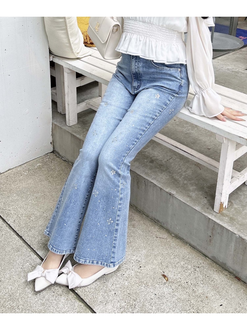 INGNI/(W)ビジュ付フレアデニムパンツ INGNI イング パンツ ジーンズ・デニムパンツ ブルー【送料無料】[ Fashion]