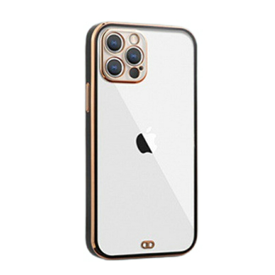 iPhone14 対応 ケース カバー 背面タイプ クリアケース ソフトケース 透明 クリア フチ カラー メッキ 無地 シンプル かわいい おしゃれ ブラック
