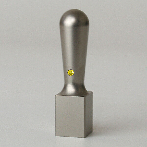 蔵書印・シルバーブラストチタン・角天丸(スワロフスキーアタリ付)・シトリン・印面約15x15mm・長さ約60mm・ケース別売り