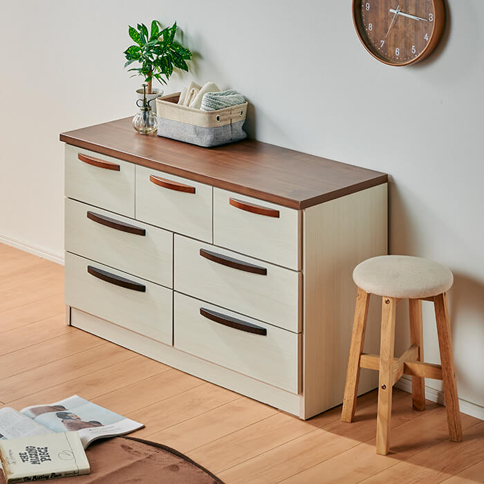 7%OFFクーポン対象●～4月10日23:59【大川家具】ローチェスト タンス 衣類収納 110cm 幅 110 3段 アベニール ホワイト＋ナチュラル/ブラウン [中村敬木工] ツートンカラー ローチェスト シンプル タンス ベッドルーム収納 国産
