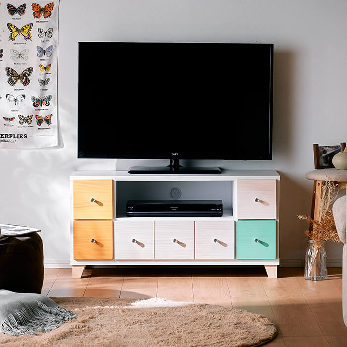 7%OFFクーポン対象●～4月10日23:59【大川家具】テレビボード テレビ台 リビング収納 94cm幅 パステル パイン [中村敬木工] やさしい色合いでカラフルな前板が印象的なチェスト 国産 日本製