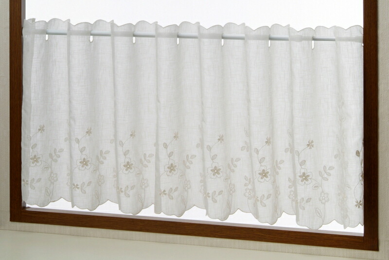 楽天市場】カフェカーテン チュールレース 花刺繍90cm丈選べる5サイズ