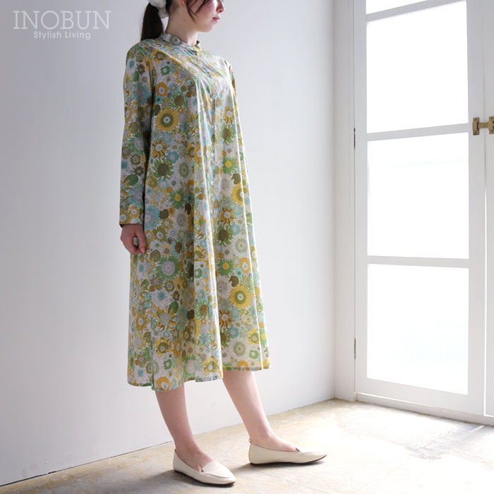 J.Sloane リバティ スタンドカラーAラインワンピース Mサイズ 7分袖 Sumall Susanna/AE スモール・スザンナ LIBERTY ジェイスローアン