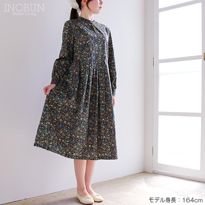 イノブン別注 J.Sloane LIBERTY キーネック すっきり見えワンピース Birdsong/AE リバティ ジェイスローアン|イノブンオンラインショップ
