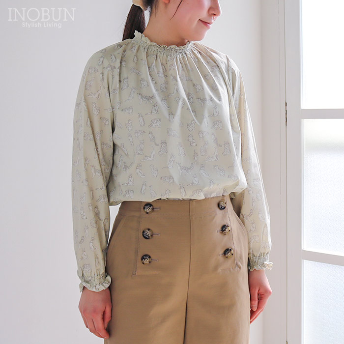 イノブン別注 Parkes LIBERTY シャーリングプルオーバーブラウス Meow/WE パークス|イノブンオンラインショップ