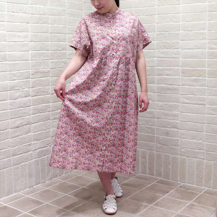Parkes リバティ スタンドカラードロップボックスワンピース Penstemon Rord/P23C/203 ペンステモン・ロード Mサイズ 半袖 LIBERTY パークス|イノブンオンラインショップ