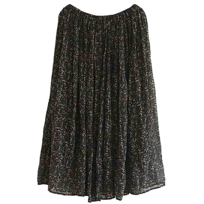 ロングスカート レディース ひざ丈 プリーツ 花柄 シフォン デジタルプリント 英国風 フレア 体型カバー オールシーズン カジュアル｜ブリッジアップ