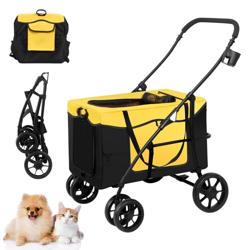 BriSunshine 愛玩動物手押し車 中型犬 分け隔てる型 ペットバギー 犬用手押し車 大型犬 多頭飼い 4輪乳母車 折りたたみ 前輪360° 後輪打ちきり付 ほっつき歩く/旅する/介護用 軽さ パウダーコンパクト 取りはずし能力のある 飛び出