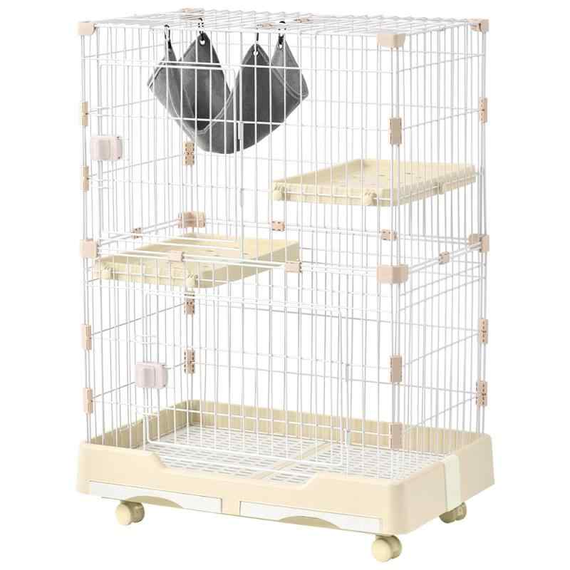BTM キャットケージ 2段 3段 猫 ケージ ハンモック付 引出しトレー付 キャスター付