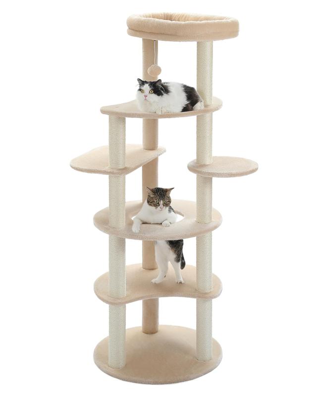 PETEPELA(ぺテぺラ) キャットタワー か細い 大型猫 多頭飼い 据え置き 爪とぎ 麻紐 手あそび 今めかしい 猫踏み段 一般受け 運動すること機能不全取り止める 倒れ押しとどめる帯付き添い人-高さ154珊