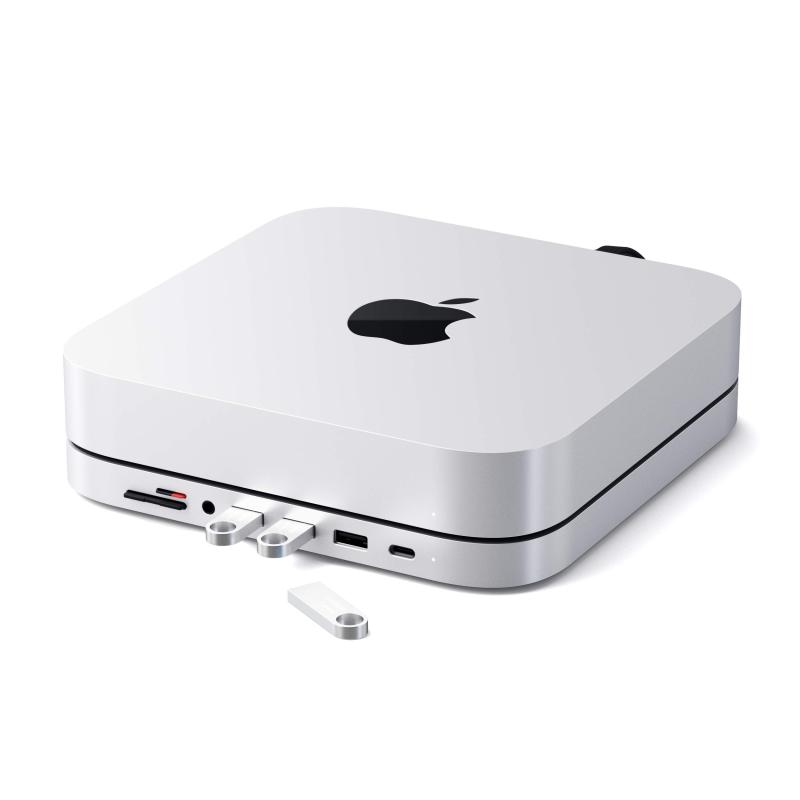 SATECHI USB-C アルミニウム スタンド &amp; ハブ (2018/2020 Mac Mini対応) USB-C データポート, Micro/SDカードリーダー, USB 3.0, ヘッドホンジャック｜ブリッジアップ