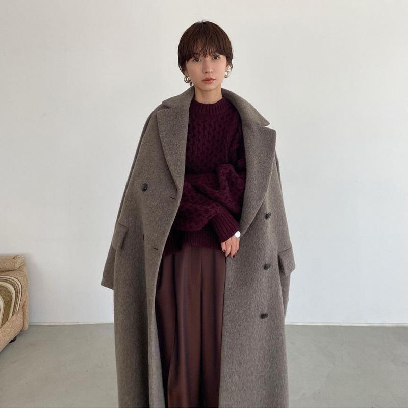 コート レディース ウール カシミヤ混 ロング丈 アウター 無地 厚手 ゆったり 秋冬 防寒 暖かい 軽い きれいめ カジュアル 通勤 通学 シンプル ナチュラル エレガント おしゃれ 上品 高見え 高級感｜ブリッジアップ