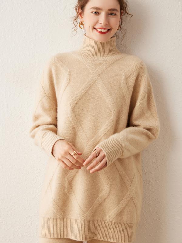 ニット レディース 秋冬 セーター カシミヤ ケーブル編み ハイネック 長袖 厚手 ゆったり 大きいサイズ 体型カバー 暖か 防寒 おしゃれ 無地｜ブリッジアップ