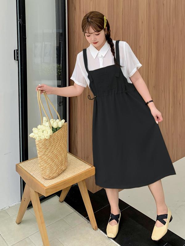 ワンピース レディース ジャンパースカート サロペットスカート プレッピー風 若見え フェイクレイヤード ロング丈 ハイウエスト 体型カバー 春夏｜ブリッジアップ