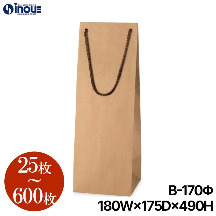 ボトルバッグ 紙袋 茶 無地 B-170Φ【180W&times;175D&times;490H】25枚～ クラフト ラッピング用品 包装 ラッピング袋 紙袋 ペーパーバッグ 無地 手提げ袋 手提げ紙袋 業務用｜紙箱・紙袋・包材　専門店 45,045円