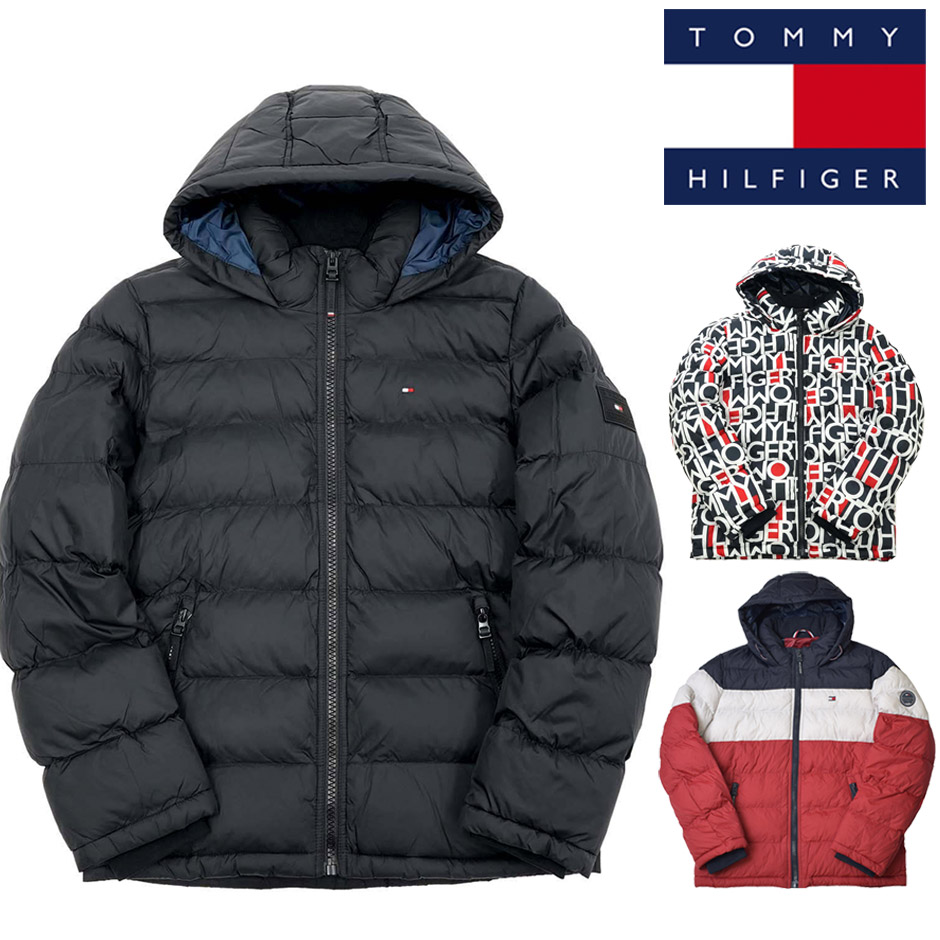 トミー ヒルフィガー アウター 上衣 ボンネット付き添い人 メンズ ブランド名 Tommy Hilfiger 中綿上衣 ブランドアウター ボンネット 防寒 トミーアウター トミー上衣 総柄 黒 黒いこと 分かりやすい トミーヒルフィガー 冬 前掛け