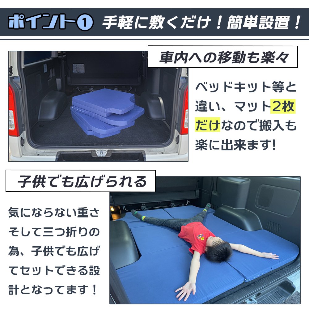 車中泊 マットレス ハイエース 0系 標準ボディー 専用 国産 ネイビー 車 車用 グッズ 車中泊ベッド 折りたたみ 三つ折り 収納 便利 マットレス 厚み ウレタン フォーム ベッドキット 日本製 Hiace Car Mattress アウトドア 防災グッズ パーツ キャンピングカー