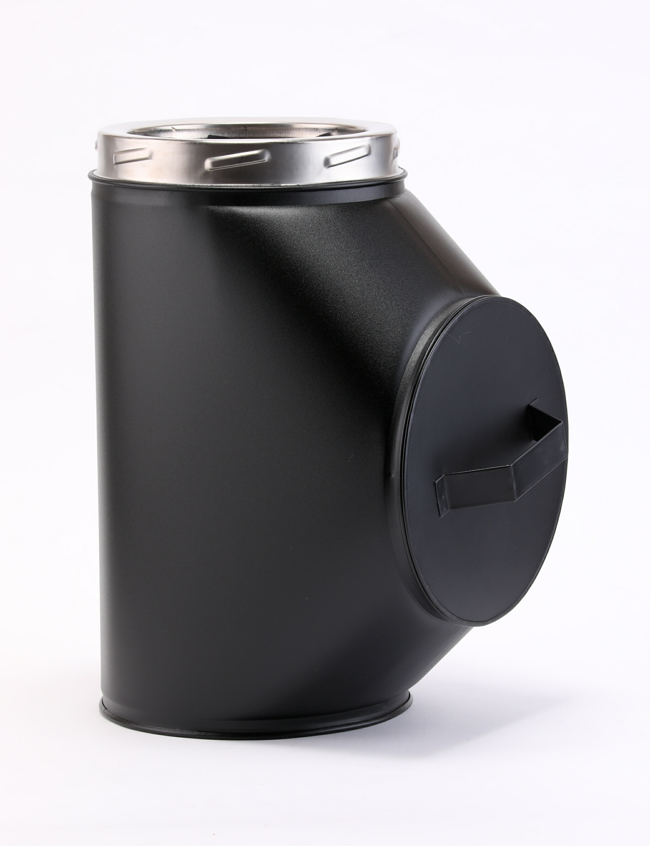 薪暖房器用 New 断熱二重煙り出し 90°Tee 耐熱黒ペンキ塗り 150粍（6in）大きさ ステンレス鋼