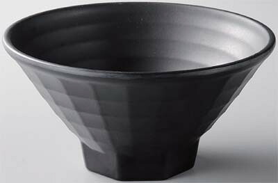 どんぶり八角高台格子麺鉢 黒マット　φ17.8