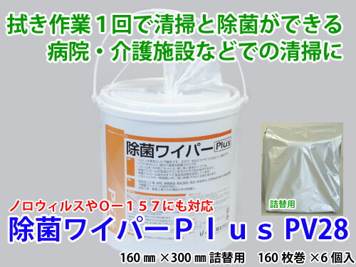 橋本はりつけ台 除菌ワイパつけ加える PV28 詰替用 160mm×300粍 160枚×6本 御勤め用 除菌腰掛け せっ生管理すること 【貨物輸送無料】