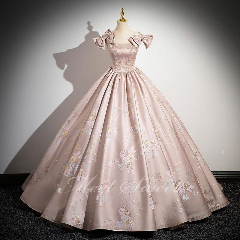 色つやお召しもの A伝達ルートお召しもの サクラ色 花柄 シュロの葉 袖なし 繻子 ロングお召しもの 婚礼の儀お召しもの 婚礼の儀 二次会 お嫁さん 前撮り 掻き鳴らす会 告げ知らせる会 高座お召しもの 父の日