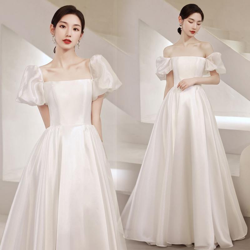 即納 ウェディングドレス ロングドレス Aラインドレス 半袖 二次会 結婚式 前撮り 花嫁 ウエディングドレス サテン フォーマルドレス カクテルドレス ブライダル老人の日|インサイトショップ