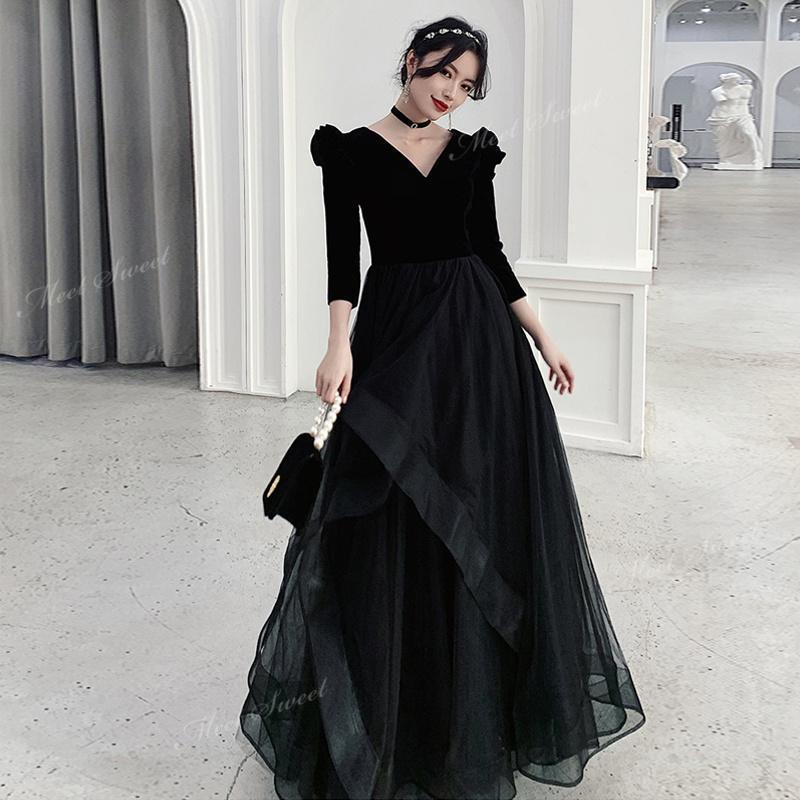 色合いお召しもの 寄りあいお召しもの 黒いこと 黒 お呼ばれ フォーマルドレス マキシ 衣装 袖あり 二次会 有りがたさ会 同窓会 召し上がる会 はいり込む式 入園式 父の日