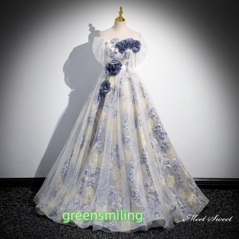 カラードレス 2Way ロングドレス パーティードレス イー 花柄 青 ウェディングドレス ウエディングドレス 結婚式 二次会 花嫁 前撮り 演奏会 発表会老人の日｜インサイトショップ