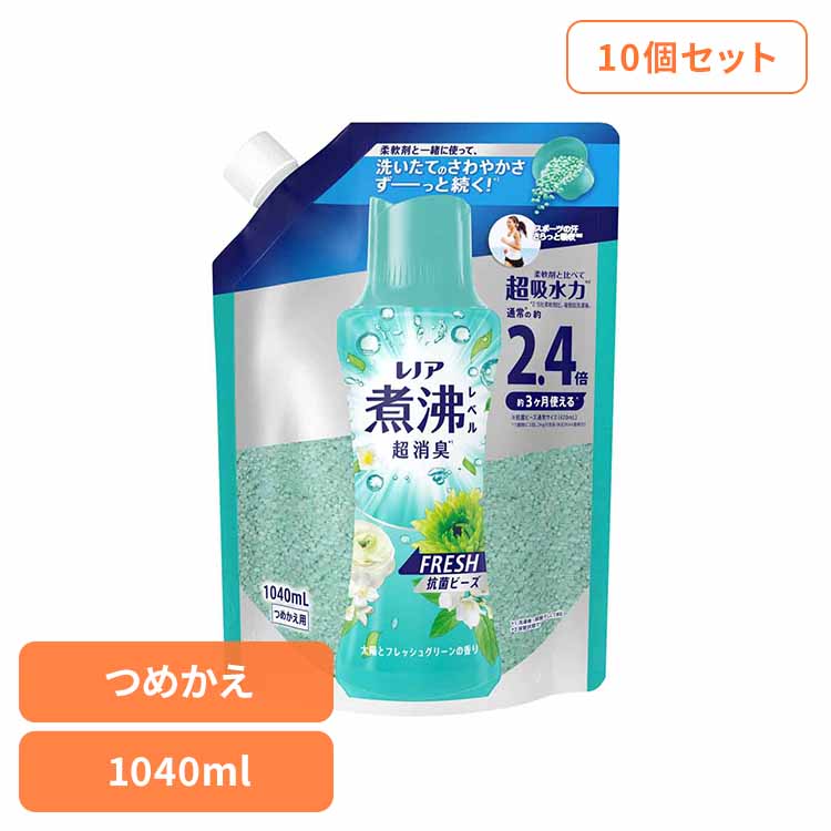 【10個セット】レノア 煮沸レベル 消臭抗菌ビーズ みずみずしく香るフレッシュグリーンの香りつめかえ用 特大 柔軟剤 香りづけ専用剤 柔軟仕上げ剤 消臭 フレグランス レノア 詰替え フレッシュグリーン ビーズ 香りづけビーズ P&G