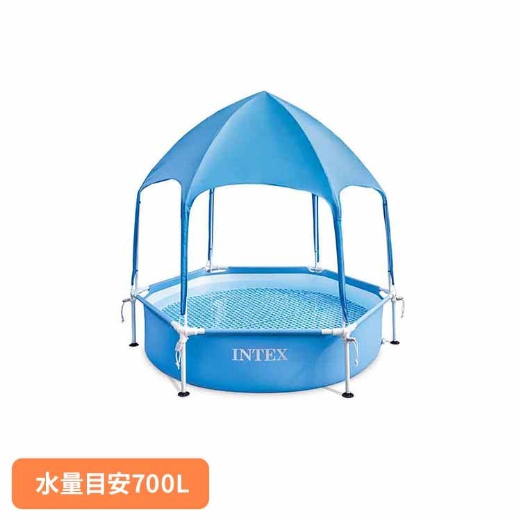 キャノピーメタルフレームプール INTEX プール 大型 家庭用 AGP フレーム式 組み立て 丸形 屋根付き シャワー INTEX