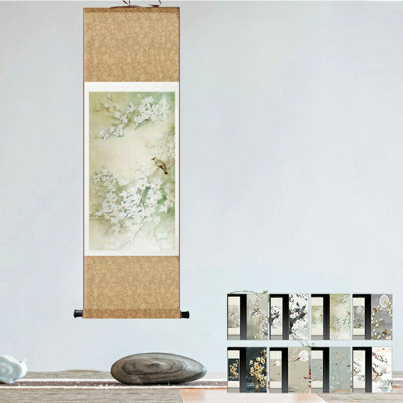 【2点購入と10％OFFクーポン】絹本 掛け軸 シルクスクロールペインティング アジアン 壁飾り 花鳥 風景 美しい 中国画 掛け軸 絵画 巻物 東洋風 装飾品 背景布 壁布 壁掛け 飾り付け 目隠し 装飾画 インテリア おしゃれ 送料無料