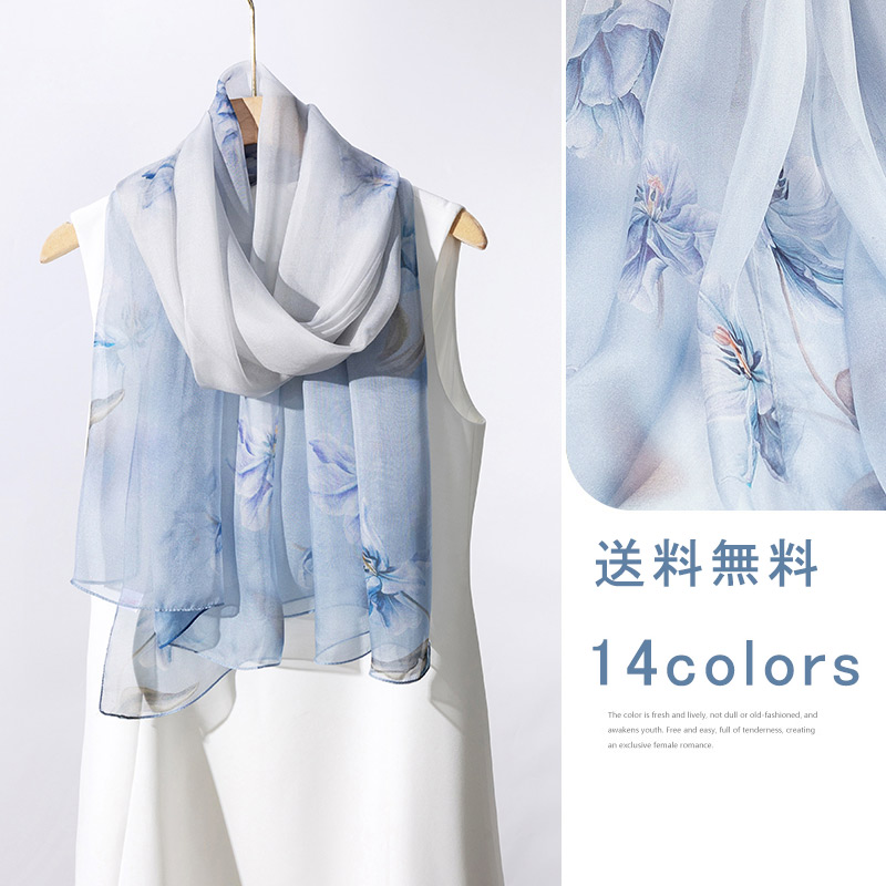 【お買い物マラソンクーポンあり】スカーフ 長方形 シルク100％ 花柄 ドット柄 薄手 シルクタッチ シルクスカーフ マフラー 紫外線対策 冷房対策 レディース 大人カジュアル プレゼント 母の日 春 夏 送料無料