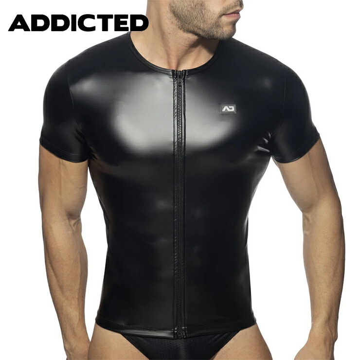 2022 ADDICTED/ ZIP SHORT SLEEVES FETISH SHIRT メンズ スポーツ ファッション系 ラテックス系生地 半袖シャツ スペイン製