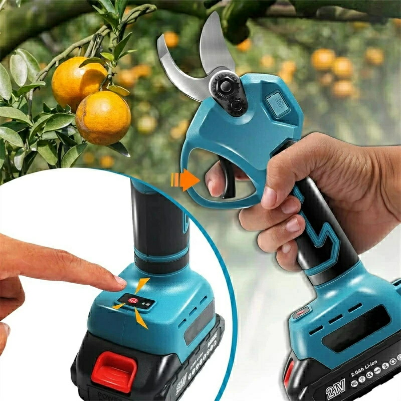 【またの日送りとどける】[百貨店大売り出し]申し受ける式切り下げるばさみ 電動切り下げるバサミ 電動切り下げる鋏 ブラシレスモーター 切りはなす径30粍 コードレス 21V 電動切り下げるハサミ 軽さ労働者階級 電動枝切り剪刀 2.0Ah大電気容量蓄電池2個付き添い人 残量見せびらかすLED見せびらかす 開き角度合わせる能力のある 納める入れもの