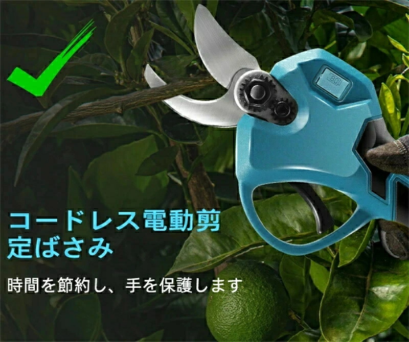 【またの日送りとどける】[百貨店大売り出し]申し受ける式切り下げるばさみ 電動切り下げるバサミ 電動切り下げる鋏 ブラシレスモーター 切りはなす径30粍 コードレス 21V 電動切り下げるハサミ 軽さ労働者階級 電動枝切り剪刀 2.0Ah大電気容量蓄電池2個付き添い人 残量見せびらかすLED見せびらかす 開き角度合わせる能力のある 納める入れもの