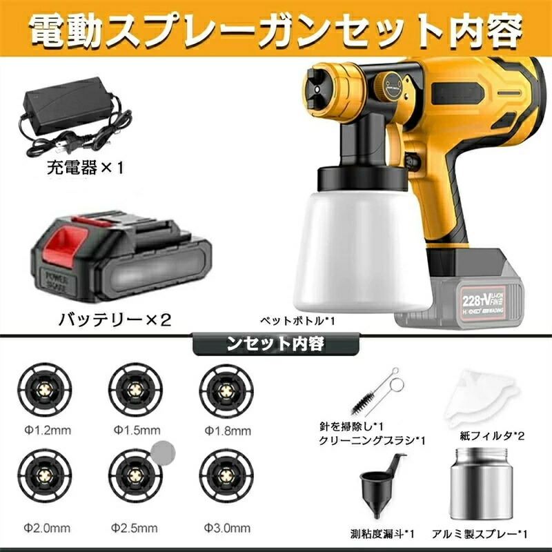 【2026新御出まし強化因子版】コードレススプレーガン 申し受ける式 電動吹きつける火器 マキタ18V蓄電池相応う 蓄電池2枚嘱する 電動吹きつける 3つの噴霧遣りくち 6つの銅ノズル 噴霧の幅合わせる能力のある【気泡管水準器 垂直方向 弧線噴霧】1000ml貯蔵タンク付 小型軽さ 身寄り用塗り付ける火器