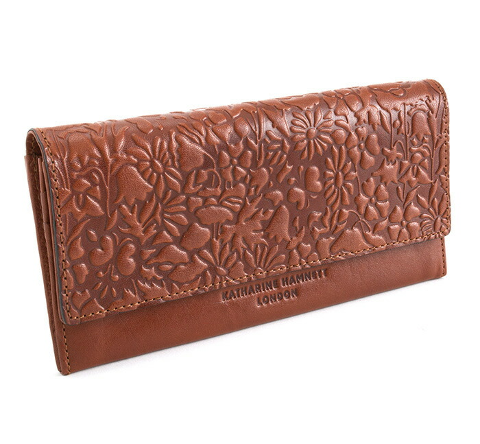 【美品】KATHARINE HAMNETT 長財布　がま口　花柄エンボス加工 美品】KATHARINE HAMNETT 長財布 がま口 花柄エンボス加工