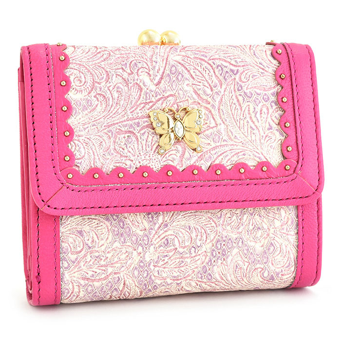 展示品箱なし アナスイ 財布 二つ折り財布 がま口財布 ピンクパープル ANNA SUI 314292-92 レディース 婦人 | インスピレーション
