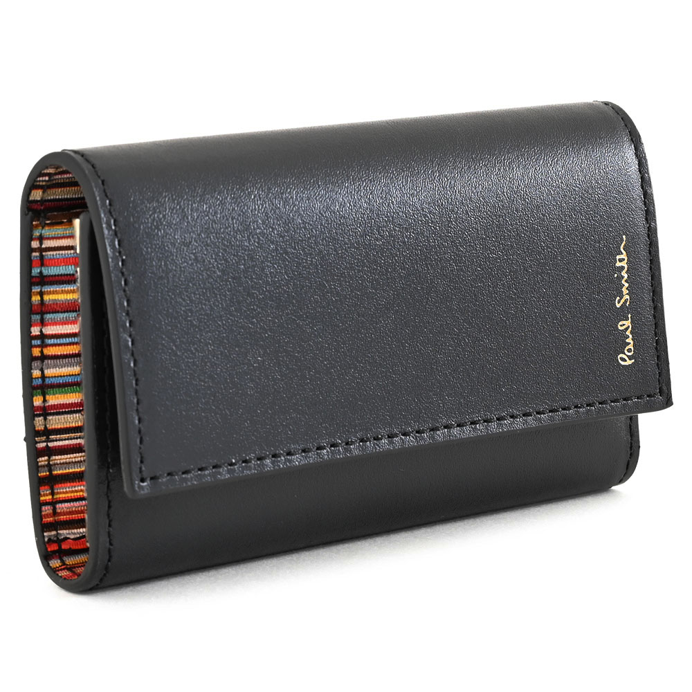 ★未使用新品★ ポールスミスPaul Smith キーケース 黒 レザー　本革 Paul Smith 【名入れ】Paul ポールスミス キーケース クロップドロゴ