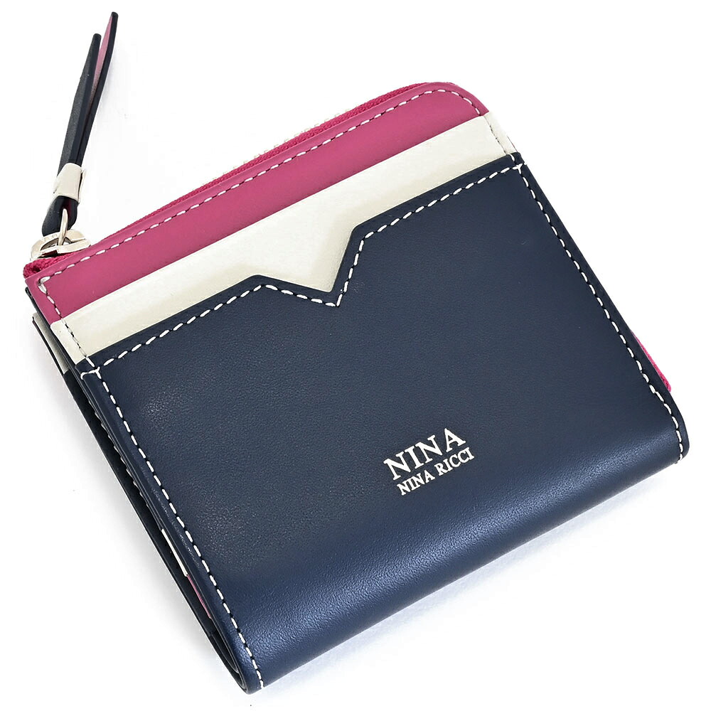 展示品箱なし ニナリッチ 財布 二つ折り財布 L字ファスナー 紺(ネイビー) NINA RICCI 035300810-84 レディース 婦人｜インスピレーション