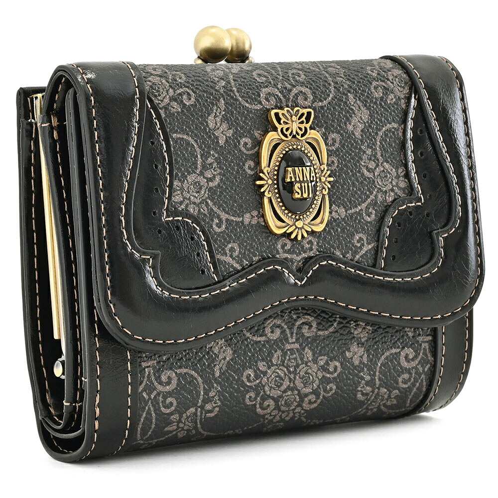 アナスイ 財布 二つ折り財布 がま口財布 黒(ブラック) ANNA SUI 317882-10 k レディース 婦人 ギフト 定番 彼氏 彼女 プレゼント