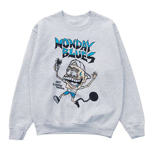 【PLANT】MONDAY BLUES SWEAT SHIRTS ash プラント スェットシャツ クルーネック トレーナー スケートボード スケボー SKATEBOARD|スケートボードSHOPインスタント