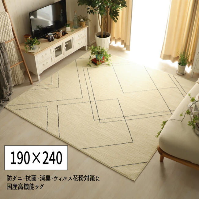 ラグ 洗濯機ウォッシャブル 抗菌・防臭 遊び毛が出にくい 防虫 「防ダニ・抗菌・消臭・ウィルス花粉対策に国産高機能ラグ■ポッシュ スクエア■【190×240】」 【送料:北海道800円・沖縄・離島は別途運賃かかります】|インテグロース